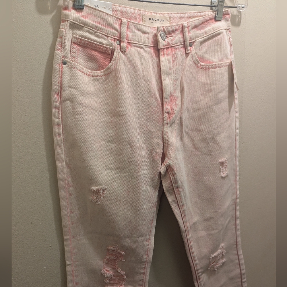 Pacsun Love Me Pink Mom Jeans High Rise Denim Acid Wash Distressed Cropped- 26/2 - Picture 4 of 11